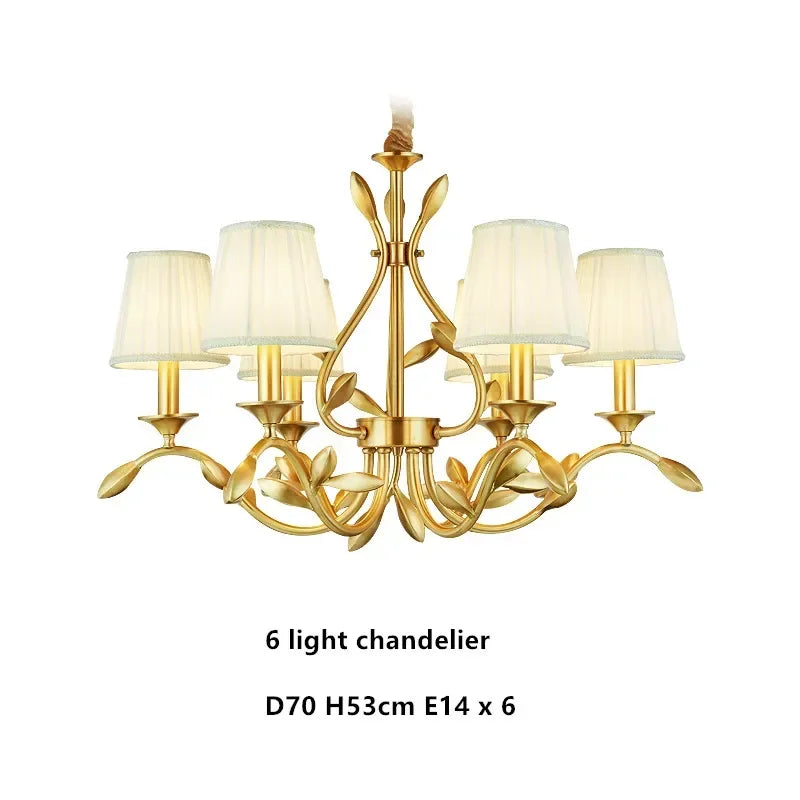 DecorBites™ Gold Copper Chandelier with Fabric Shades & LED Lighting