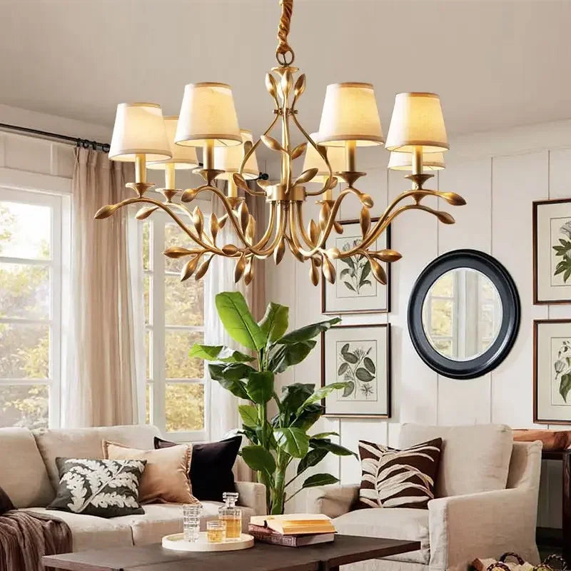 DecorBites™ Gold Copper Chandelier with Fabric Shades & LED Lighting