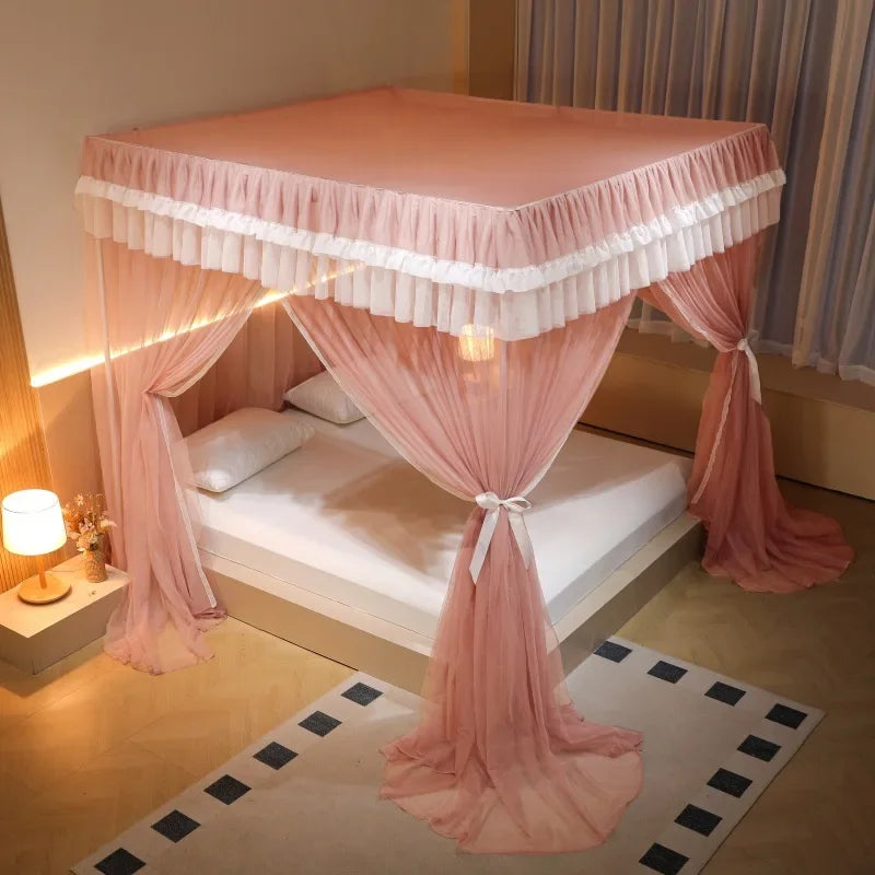 DecorBites™ Korean Princess Square Top Canopy with Color Blocking Pleats & Bracket