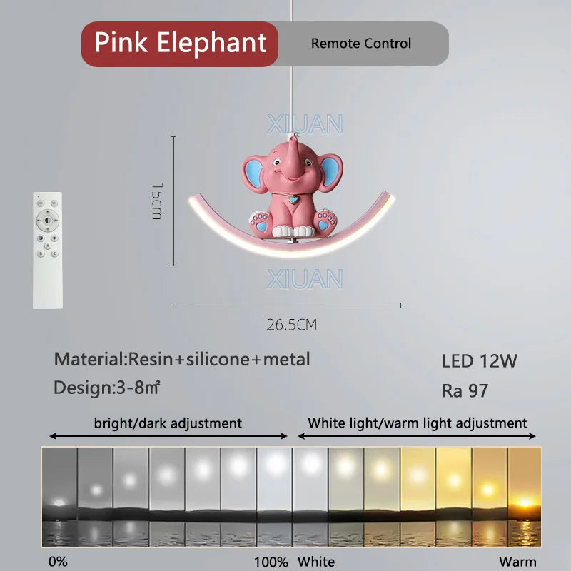 DecorBites™ Kids Unicorn Pendant Lamps White Bear Pink Elephant Chandeliers
