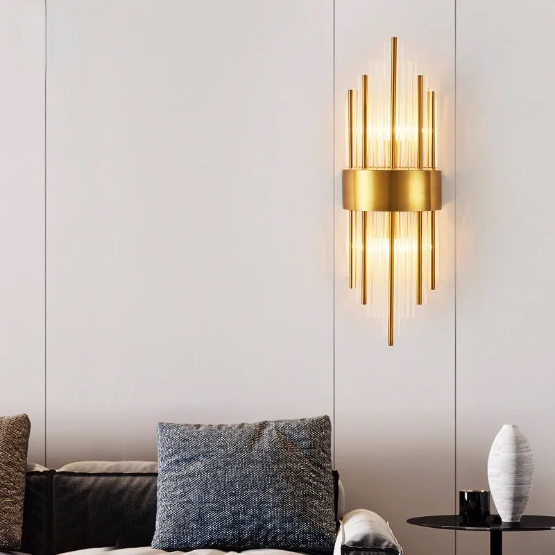 DecorBites™ Gold Crystal Wall Lights: Modern LED Sconce for Bedroom, Living Room & Bathroom