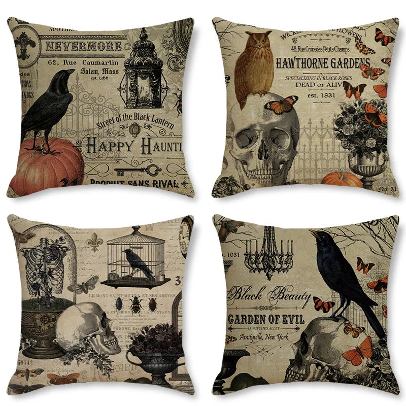 DecorBites™ Halloween Pillowcase Set - Festive Sofa Cushion Covers with Pumpkin Cat Witch Hat Print.