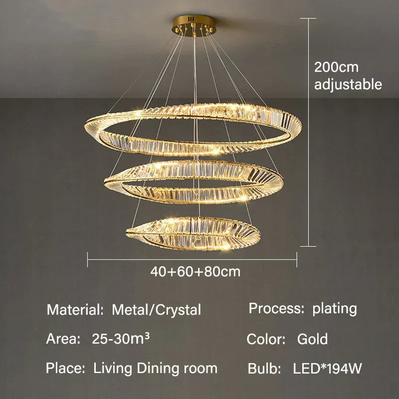 DecorBites™ Gold LED Crystal Pendant Chandelier for Luxury Living Dining Room LightingDécor