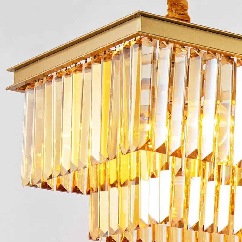 DecorBites™ Gold Black Metal LED Chandelier with K9 Crystal - Retro Square Chain Pendant Lighting