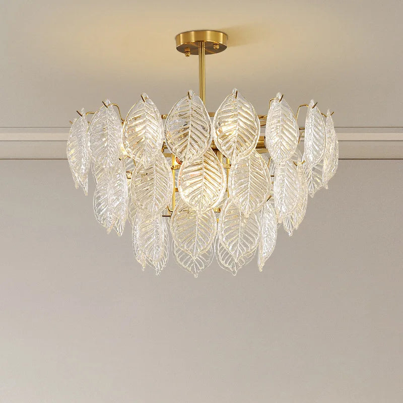 DecorBites™ Leaf Glass Chandelier Pendant Light Luxury Dining Room Ceiling Fixture