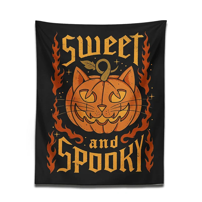 DecorBites™ Halloween Cat Tapestry Wall Hanging for Sweet & Spooky Home Decor