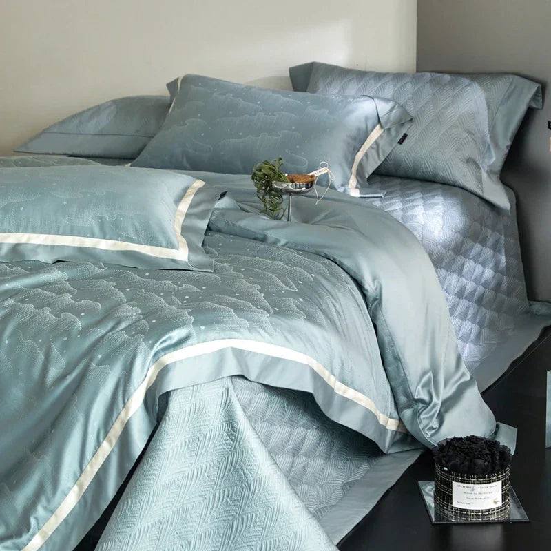 DecorBites™ Luxe Egyptian Cotton Jacquard Bedding Set: Duvet, Bedspread, Sheet, Pillowcases