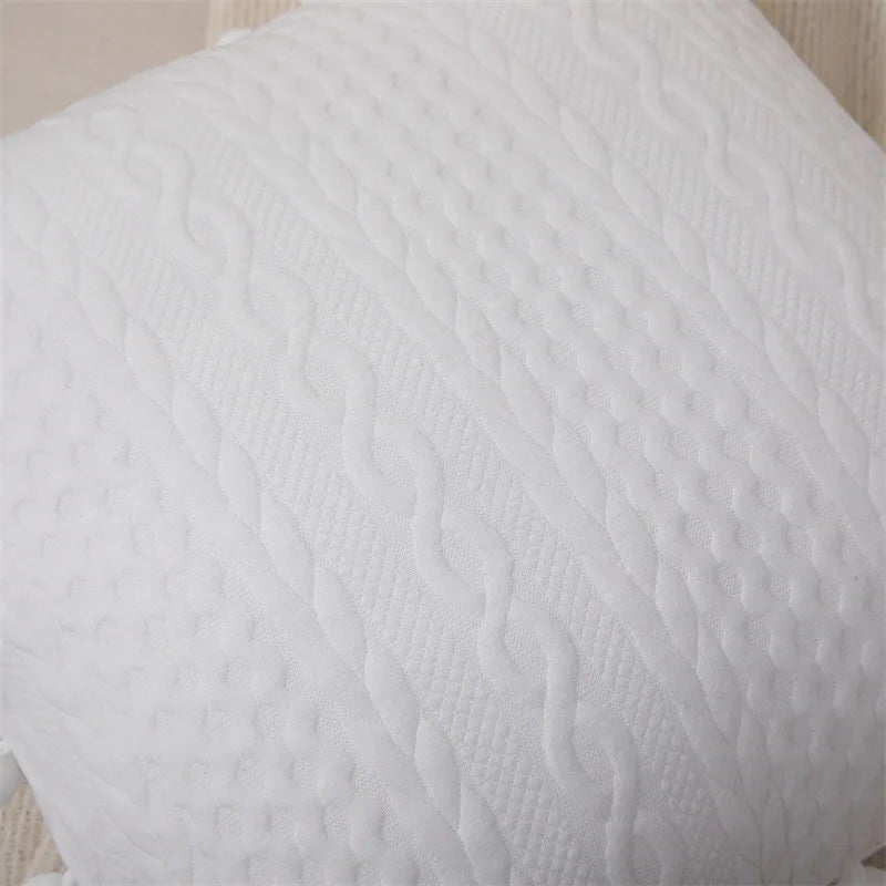 DecorBites™ Lace Pompom Cotton Cushion Cover, 50x50cm, White Balls, Soft Seat Cover, Home Decor