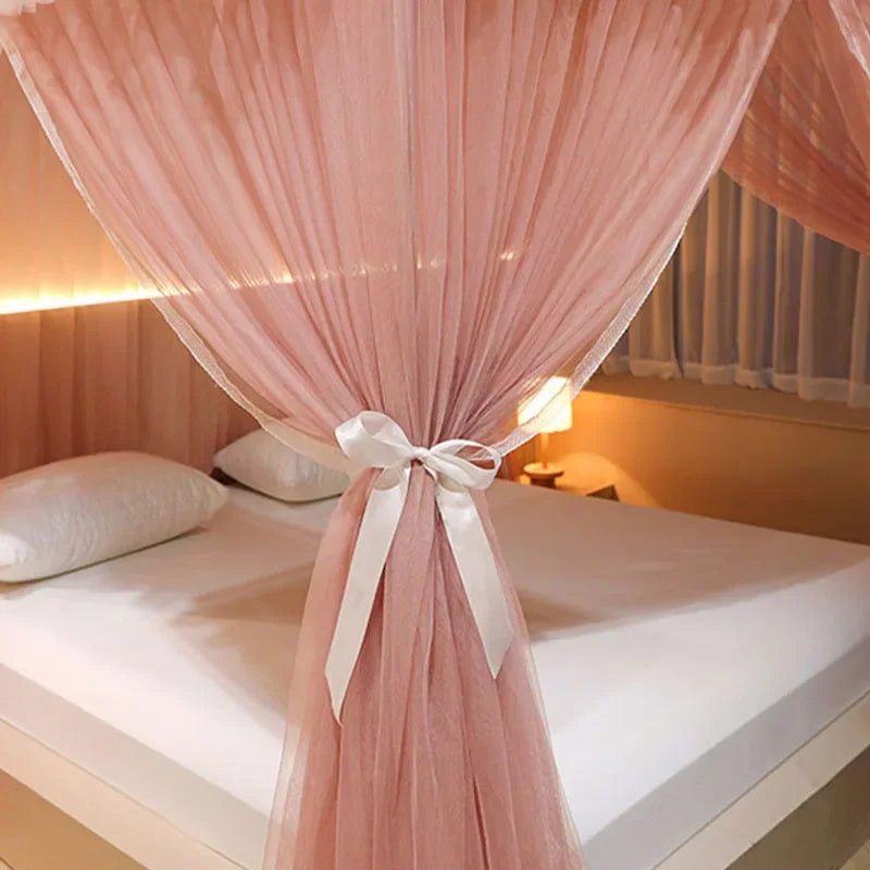 DecorBites™ Korean Princess Square Top Canopy with Color Blocking Pleats & Bracket