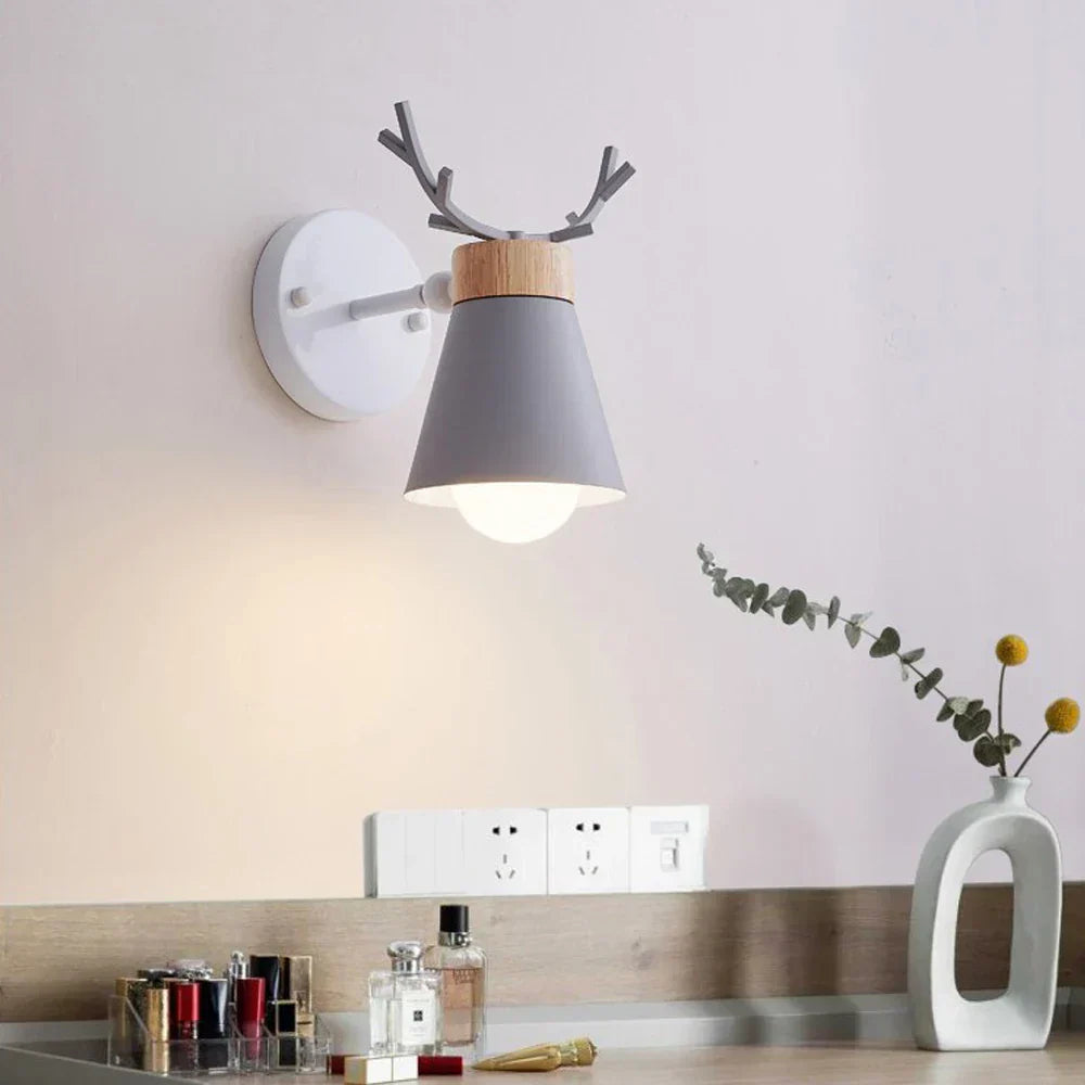 DecorBites™ LED Antlers Wall Lamp Wooden Nordic Vintage Modern Loft Bedroom Lighting E27