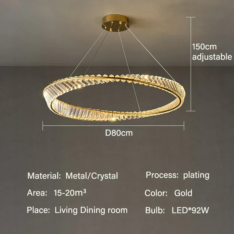 DecorBites™ Gold LED Crystal Pendant Chandelier for Luxury Living Dining Room LightingDécor