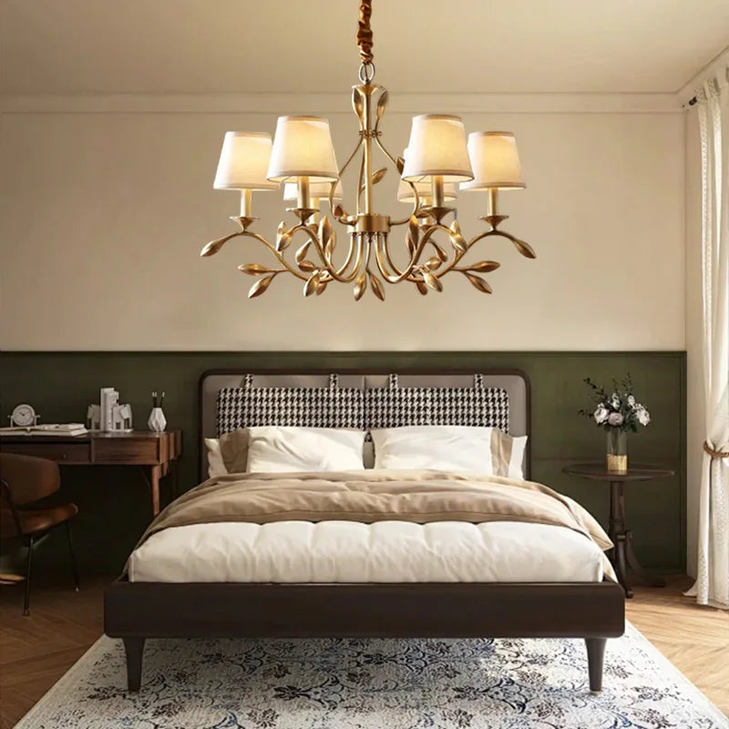 DecorBites™ Gold Copper Chandelier with Fabric Shades & LED Lighting