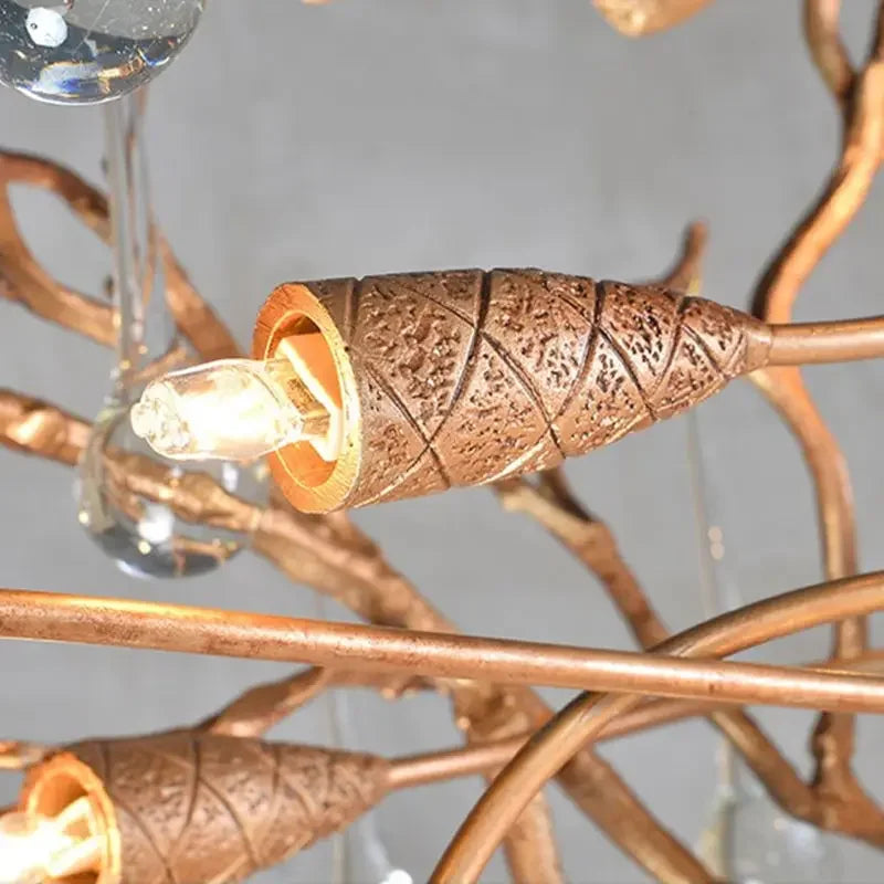 DecorBites™ LED Branch Crystal Chandelier Copper Suspension Lights Luxe Ceiling Pendant