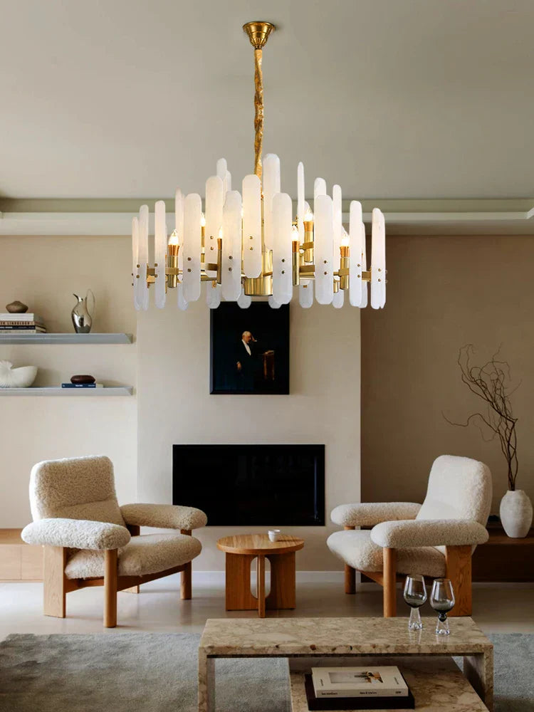 DecorBites™ Gold Chrome LED Alabaster Chandelier for Dinning Room