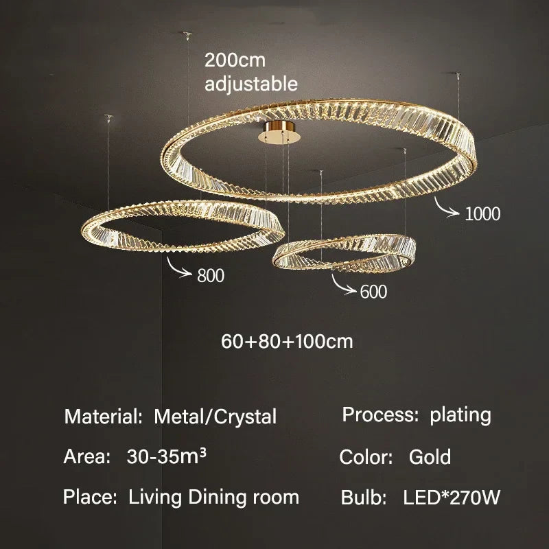 DecorBites™ Gold LED Crystal Pendant Chandelier for Luxury Living Dining Room LightingDécor