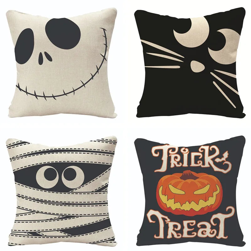 DecorBites™ Halloween Linen Cushion Cover for Living Room Decor and Sofa - Trick or Treat