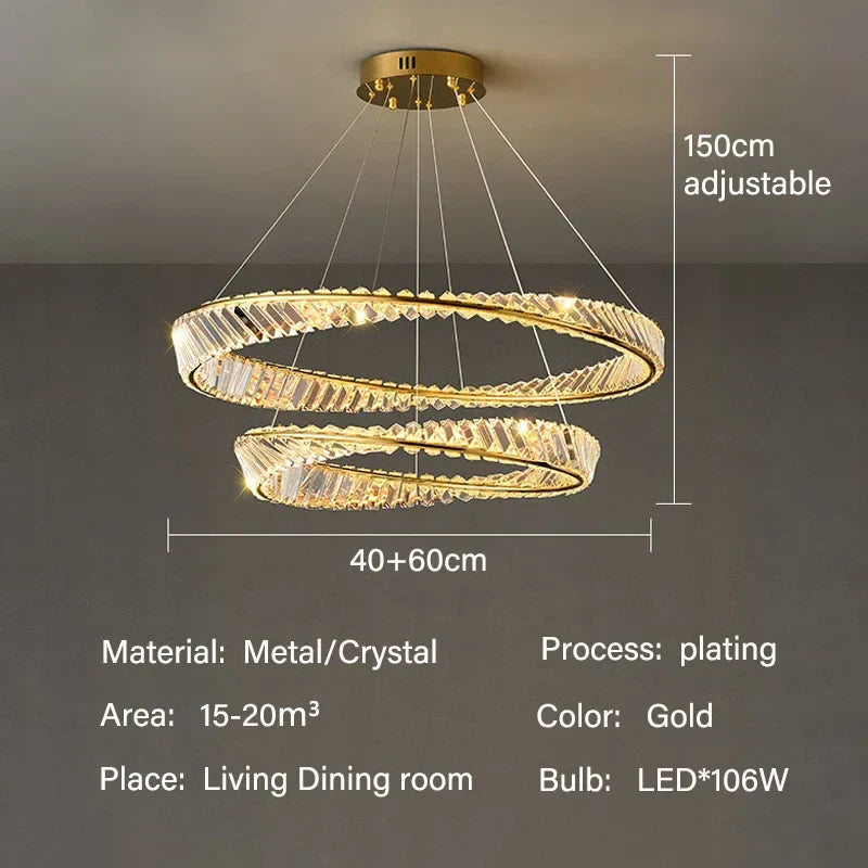 DecorBites™ Gold LED Crystal Pendant Chandelier for Luxury Living Dining Room LightingDécor
