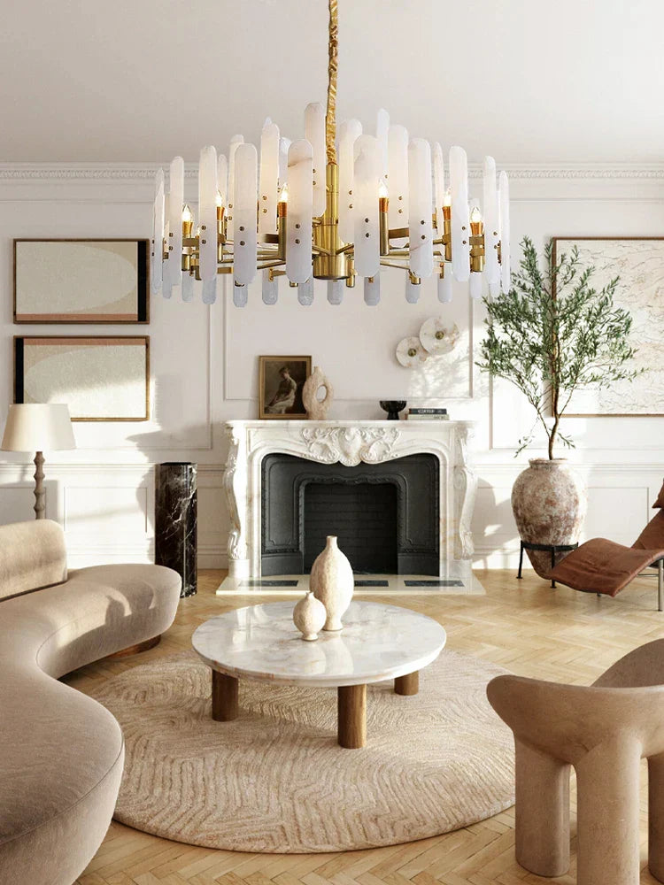 DecorBites™ Gold Chrome LED Alabaster Chandelier for Dinning Room