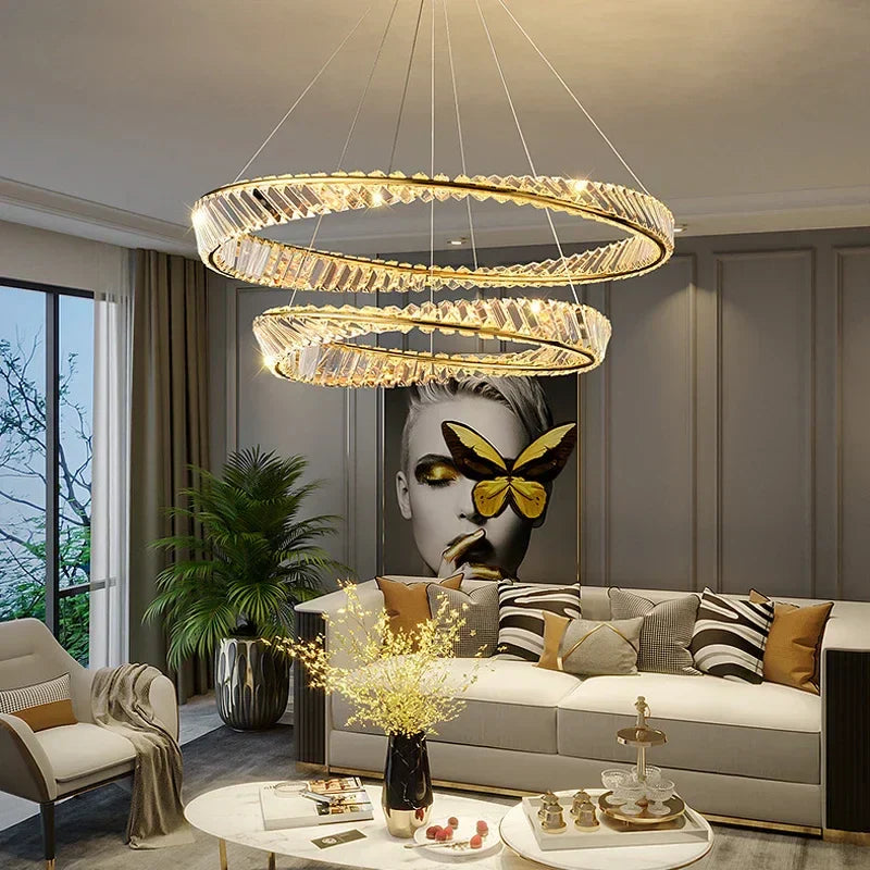DecorBites™ Gold LED Crystal Pendant Chandelier for Luxury Living Dining Room LightingDécor