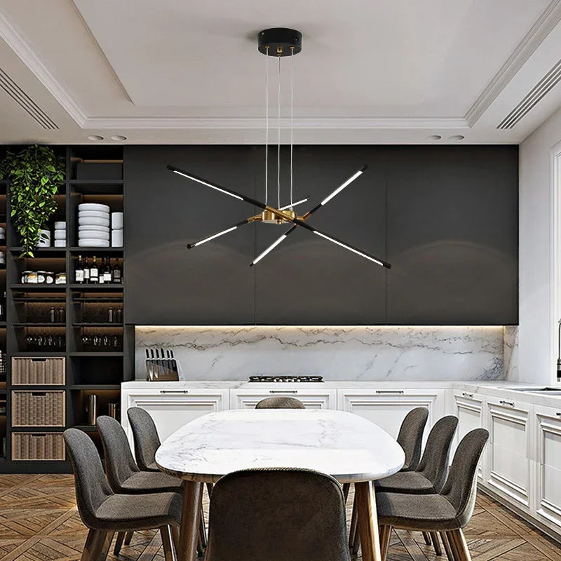 DecorBites™ Linen Ceiling Chandelier: Black Gold Pendant Lamp for Home, Office, or Restaurant