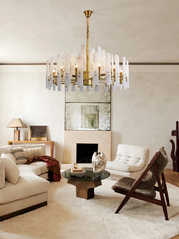 DecorBites™ Gold Chrome LED Alabaster Chandelier for Dinning Room