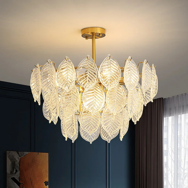 DecorBites™ Leaf Glass Chandelier Pendant Light Luxury Dining Room Ceiling Fixture
