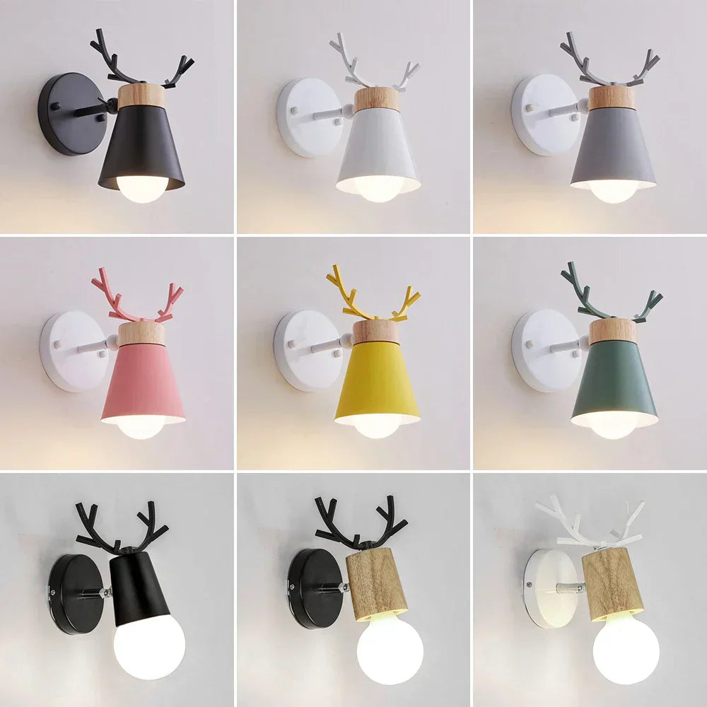 DecorBites™ LED Antlers Wall Lamp Wooden Nordic Vintage Modern Loft Bedroom Lighting E27
