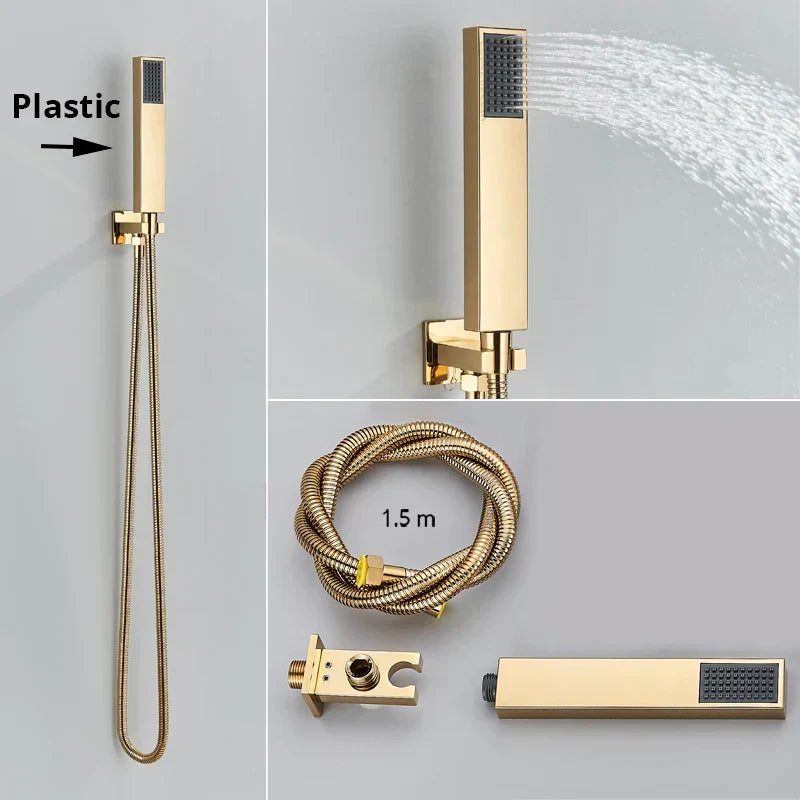 DecorBites™ Gold Digital Display Shower Set with Rainfall Head - Waterfall Bath Shower System