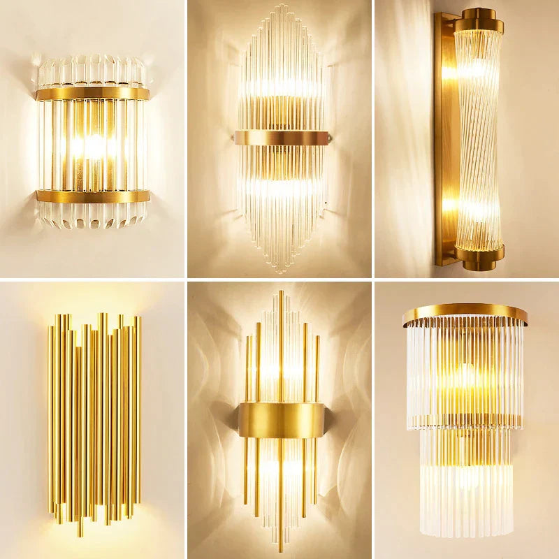DecorBites™ Gold Crystal Wall Lights: Modern LED Sconce for Bedroom, Living Room & Bathroom