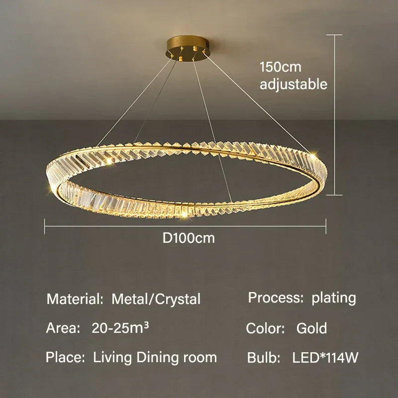 DecorBites™ Gold LED Crystal Pendant Chandelier for Luxury Living Dining Room LightingDécor