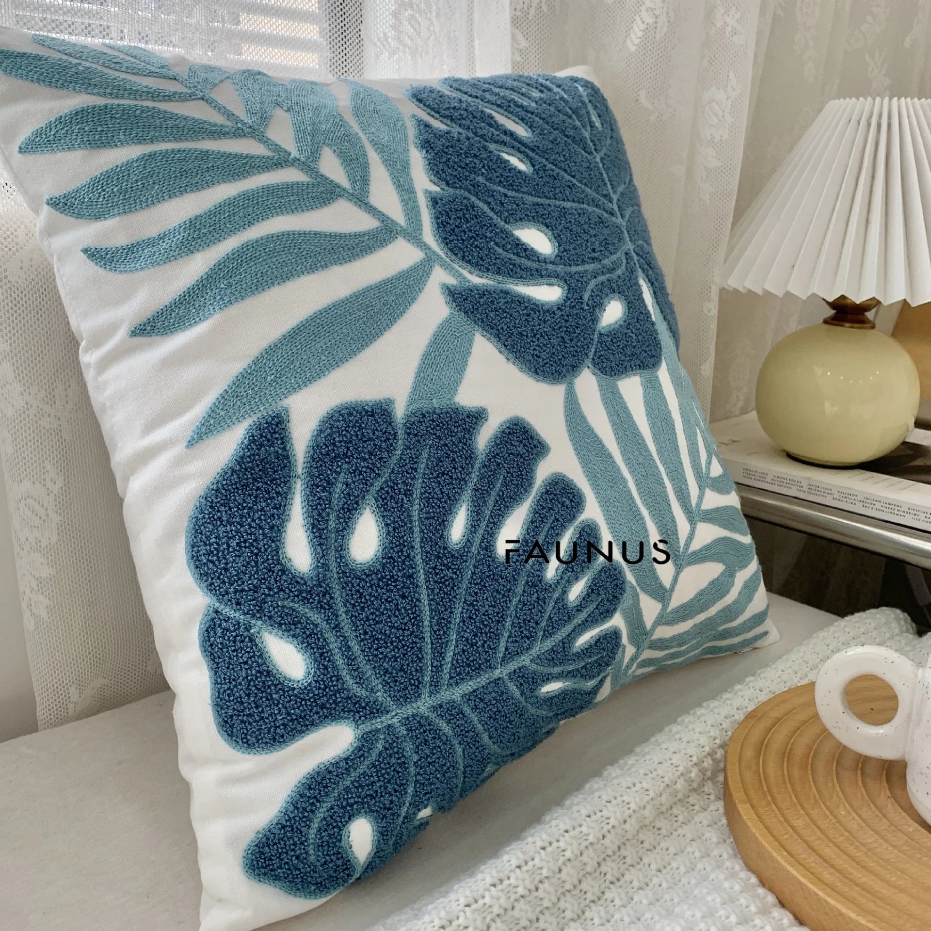 DecorBites™ Leaf Embroidered Cotton Cushion Cover Set - Home Decor Pillow Covers 45x45