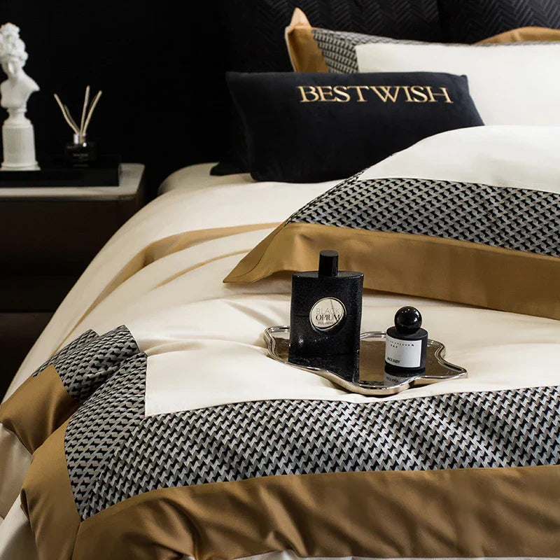 DecorBites™ Luxe Egyptian Cotton Bedding Set - Full Queen King Duvet Cover Flat Sheet Pillowcases