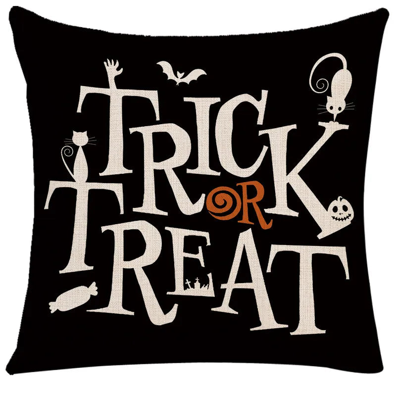 DecorBites™ Halloween Linen Cushion Cover for Living Room Decor and Sofa - Trick or Treat