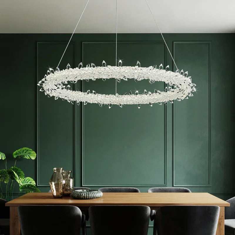 DecorBites™ Luxe Crystal Circle LED Pendant Light - Dimmable Art Deco Style