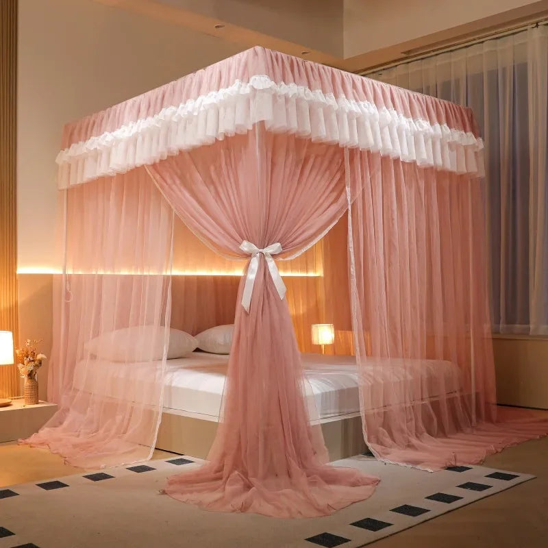 DecorBites™ Korean Princess Square Top Canopy with Color Blocking Pleats & Bracket