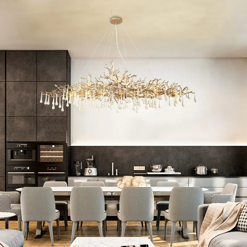 DecorBites™ LED Branch Crystal Chandelier Copper Suspension Lights Luxe Ceiling Pendant