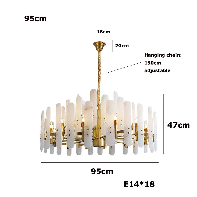 DecorBites™ Gold Chrome LED Alabaster Chandelier for Dinning Room