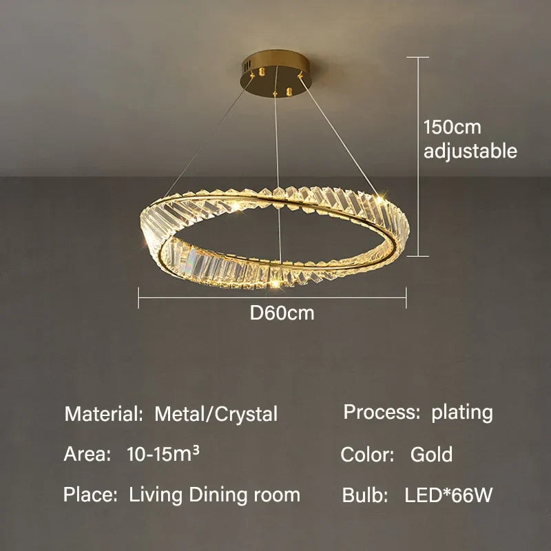 DecorBites™ Gold LED Crystal Pendant Chandelier for Luxury Living Dining Room LightingDécor