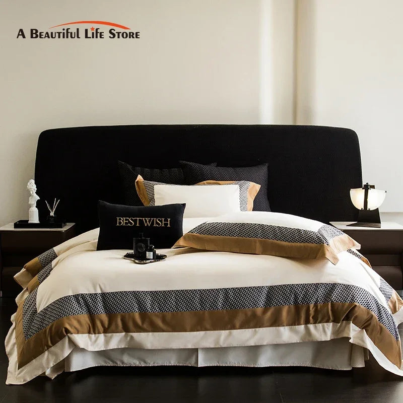 DecorBites™ Luxe Egyptian Cotton Bedding Set - Full Queen King Duvet Cover Flat Sheet Pillowcases