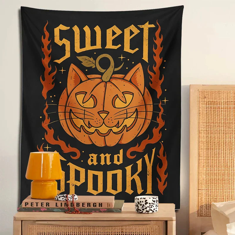 DecorBites™ Halloween Cat Tapestry Wall Hanging for Sweet & Spooky Home Decor