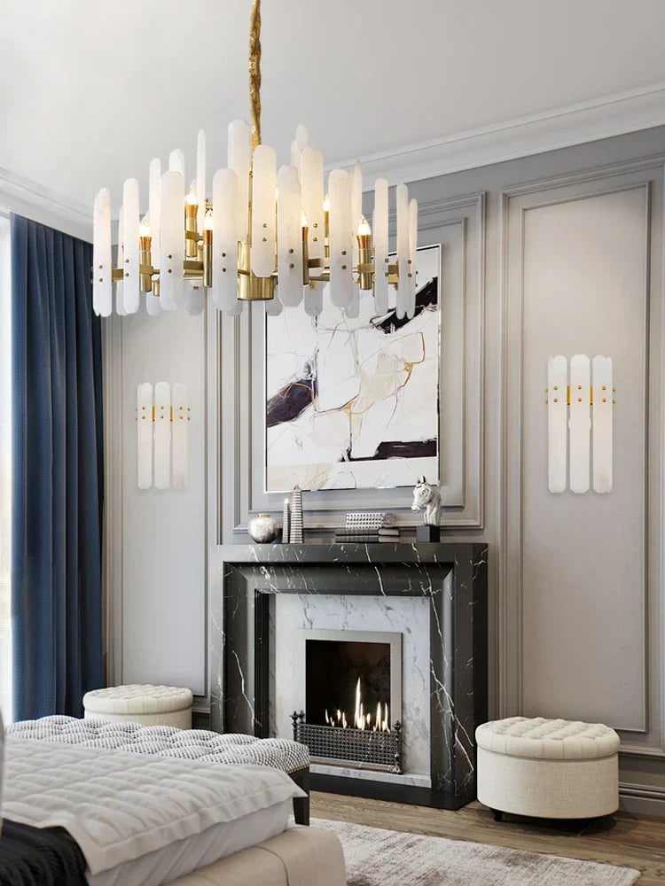 DecorBites™ Gold Chrome LED Alabaster Chandelier for Dinning Room