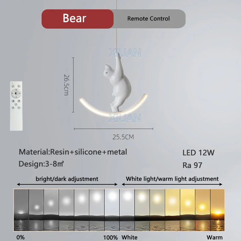 DecorBites™ Kids Unicorn Pendant Lamps White Bear Pink Elephant Chandeliers