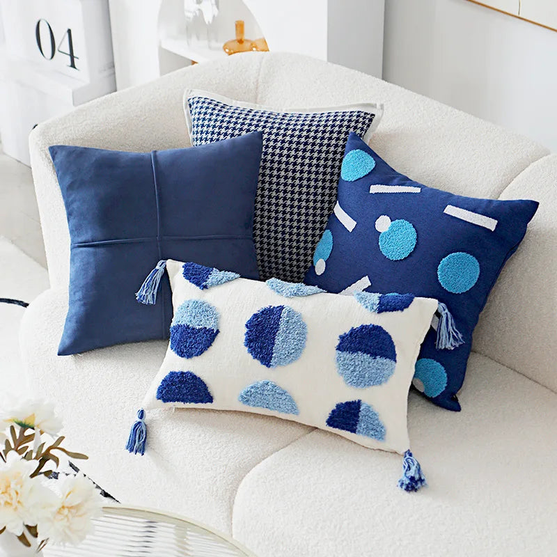 DecorBites™ Luxe Blue Tufted Pillowcase Embroidered Decor for Home Sofa 45x45cm 30x50cm