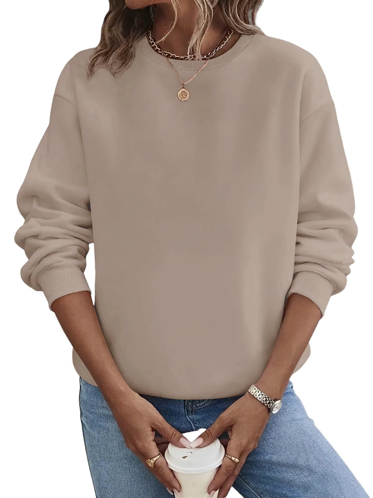 Solid Color Blank Round Neck Plus Size Fashion Sweater