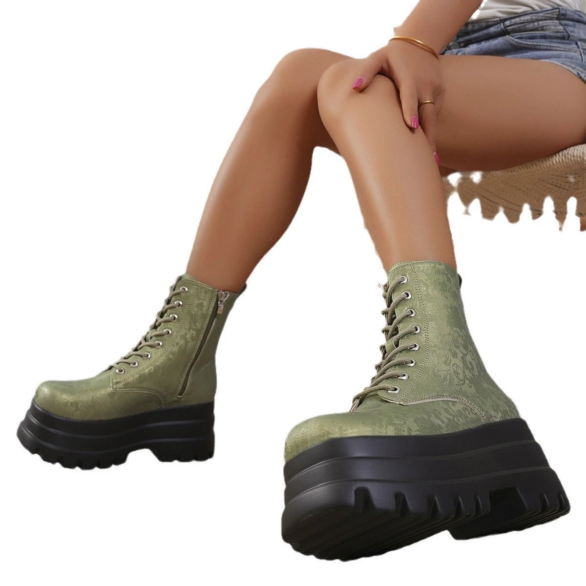 Women's Three-layer Platform Plus Round Toe Patchwork Retro Cool Martin Boots