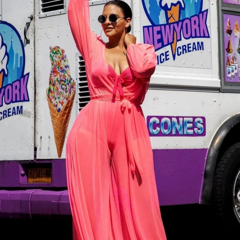 Sexy See-through Mesh Plus Size Women's Jumpsuit Without Inner Wear