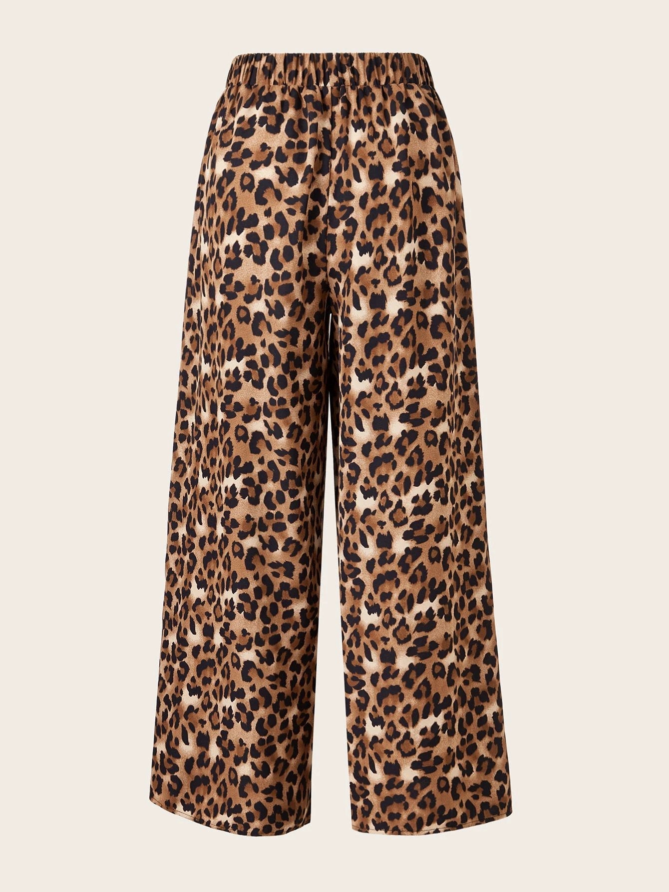 Women's Plus Size Leopard Print Wide Leg Pants - Elastic Waist, Loose Fit Casual Straight Leg Trousers For Spring Summer Fall, Lightweight Polyester Blend, Perfect For Beach Or Outdoor Outings