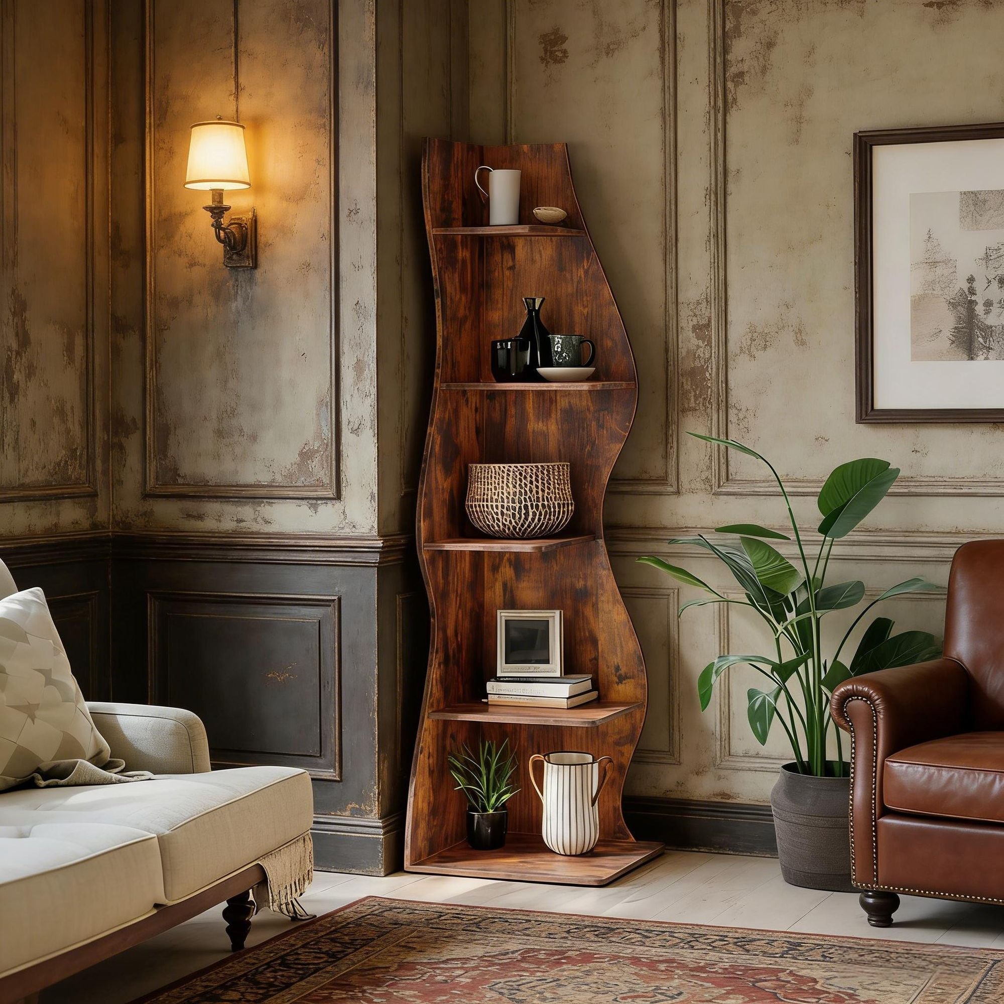 Modern Wall Corner Bookshelf Bookcase