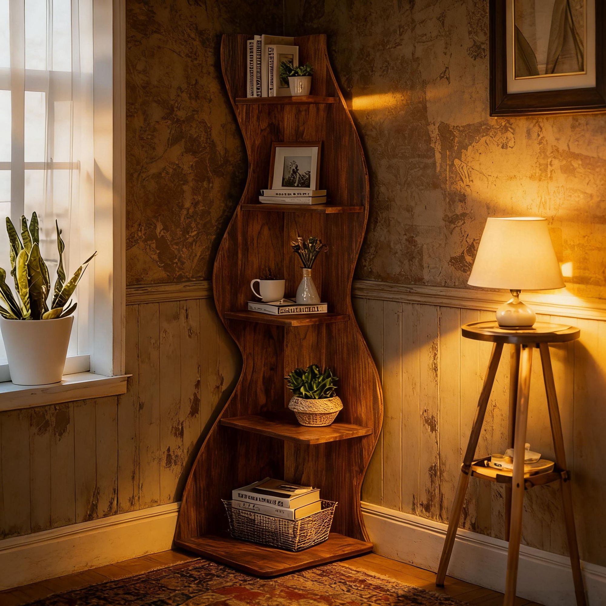 Modern Wall Corner Bookshelf Bookcase