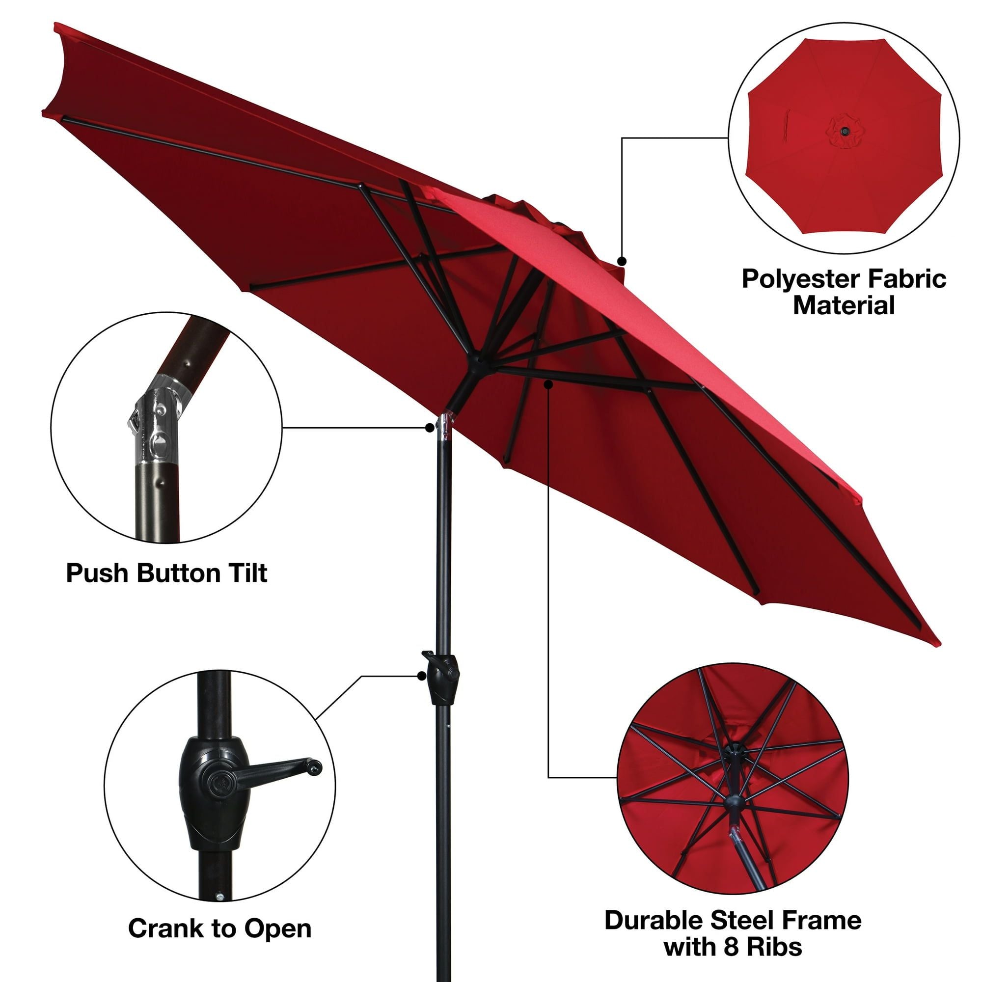 9' Red Crank Lift and 3 Position Tilt Patio Umbrella